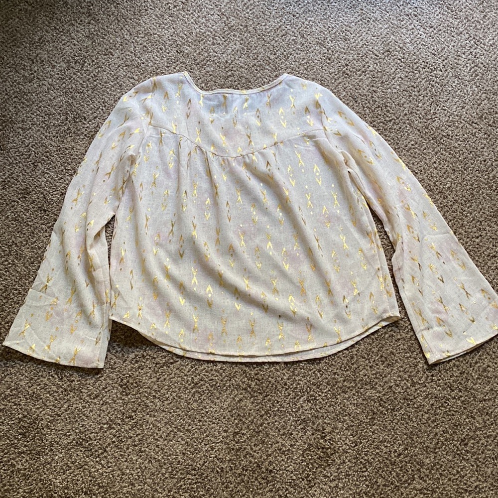 🌿XHILARATION size M boho flowy floral and gold crochet detail long sleeve top - Picture 11 of 11